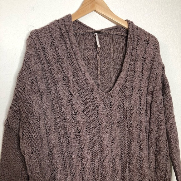 Free People Easy V Light Purple Long Line Cable Knit Sweater - Picture 3 of 8